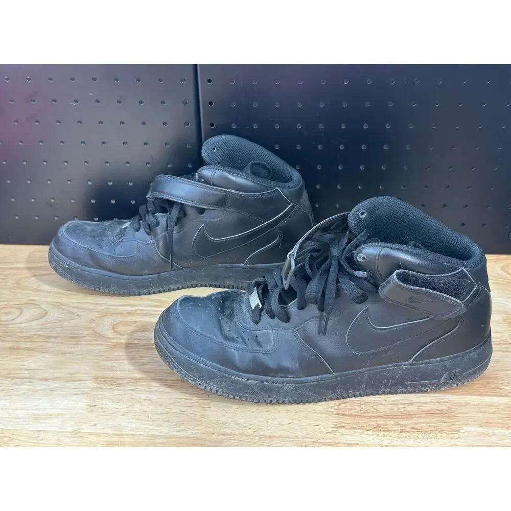 Nike Air Force 1 '07 Mid Triple Black Leather Men’s Sneakers CW2289-001 Size 13